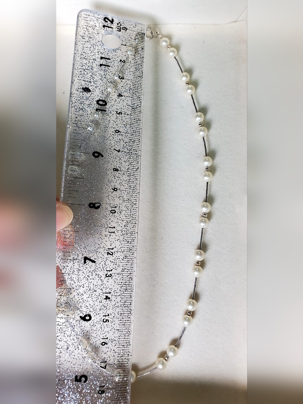 Freshwater Pearl Station Necklace - White Pearls with Silver Accents - Picture 6 of 6